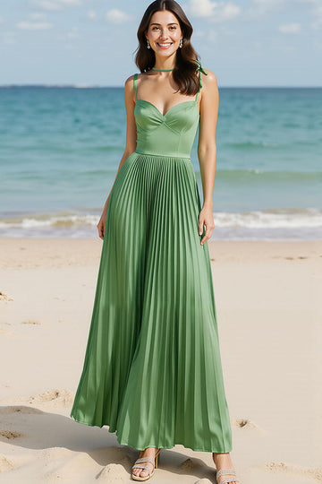 Satin vert clair froncé une robe longue corset de bal